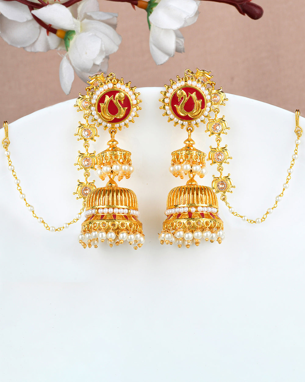 Women's Apsara Enamelled Floral Chain Earrings - Voylla