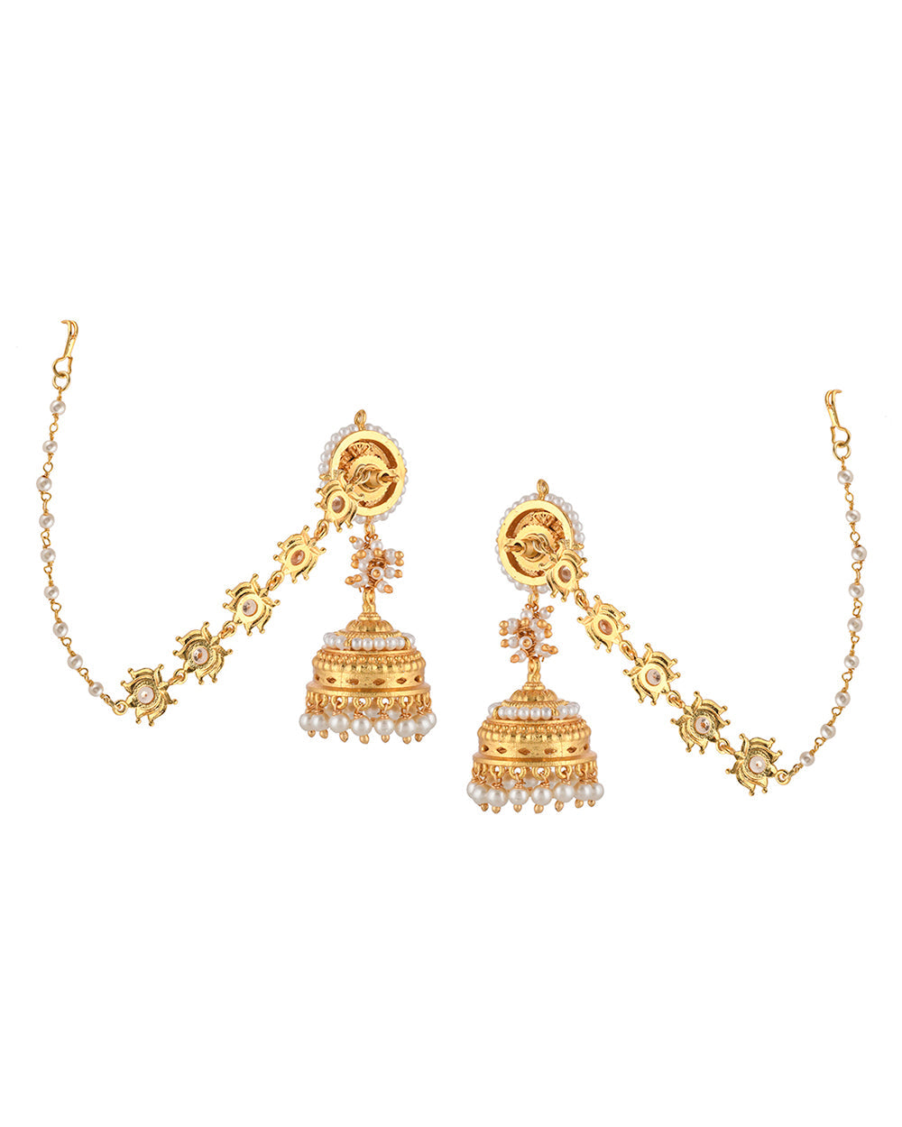 Women's Apsara Pearl Beads Enamelled Chain Earrings - Voylla
