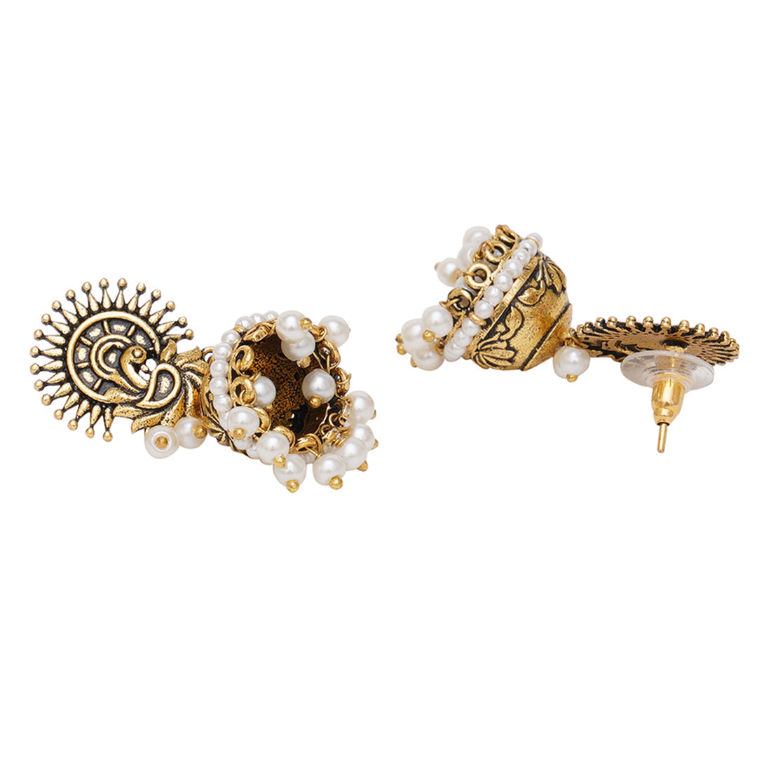 Women's Apsara Faux Pearls Adorned Gold Plated Brass Jhumka Earrings - Voylla