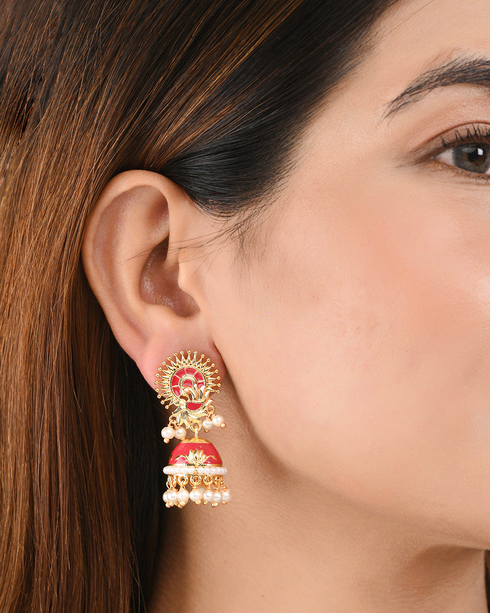 Women's Apsara Gold Plated Pearl Drop Jhumka Earrings - Voylla