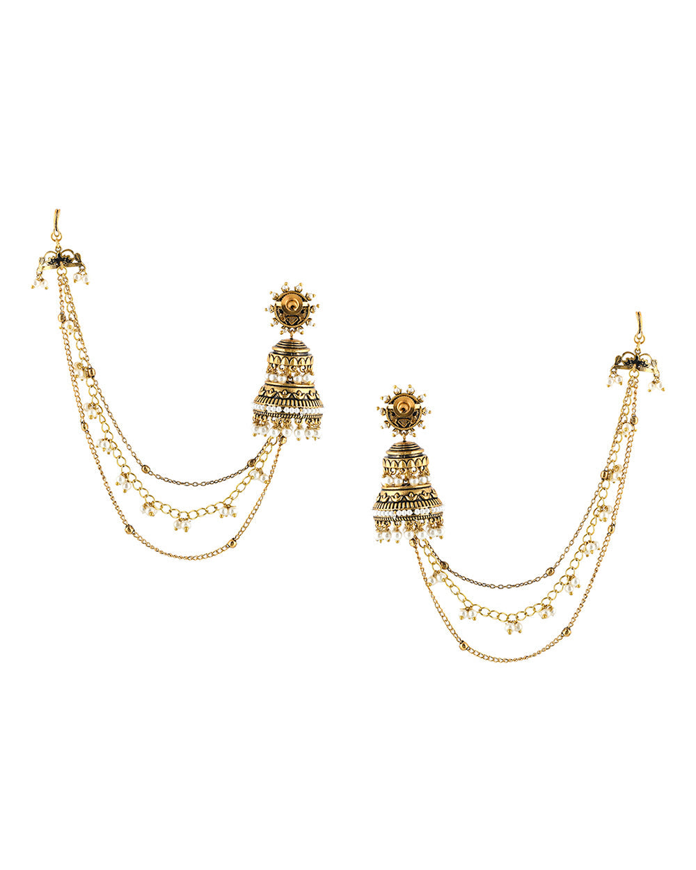 Women's Apsara Ethnic Pearl Beads Chain Earrings - Voylla