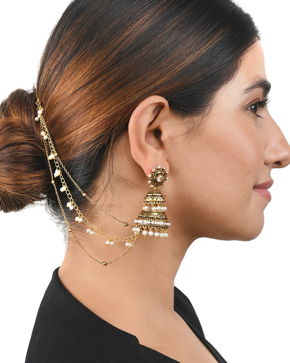 Women's Apsara Ethnic Pearl Beads Chain Earrings - Voylla