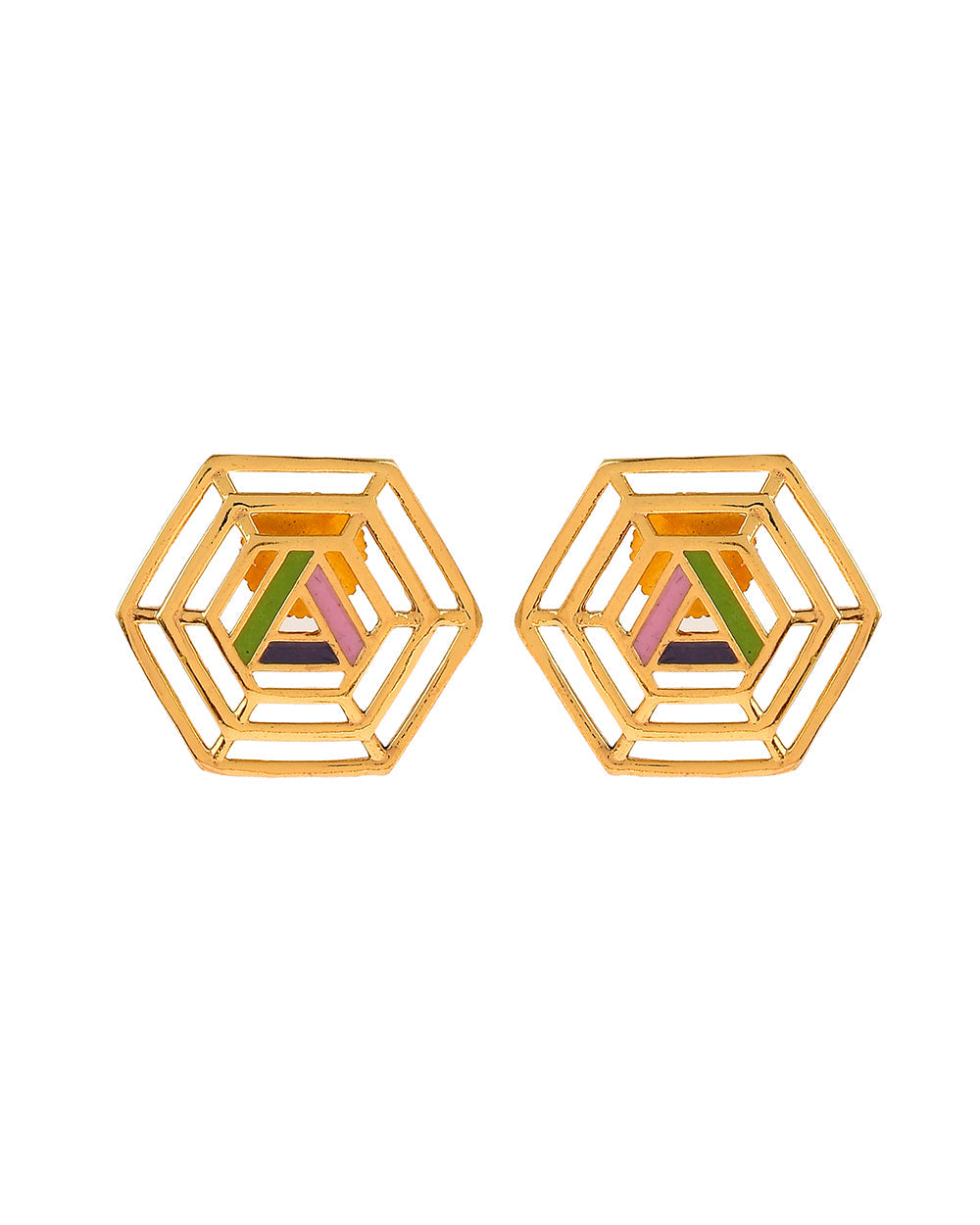 Women's Benzene Hexagon Cutwork Stud Earrings - Voylla