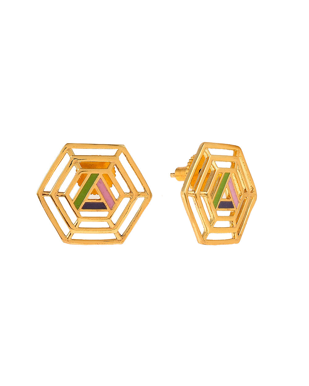 Women's Benzene Hexagon Cutwork Stud Earrings - Voylla