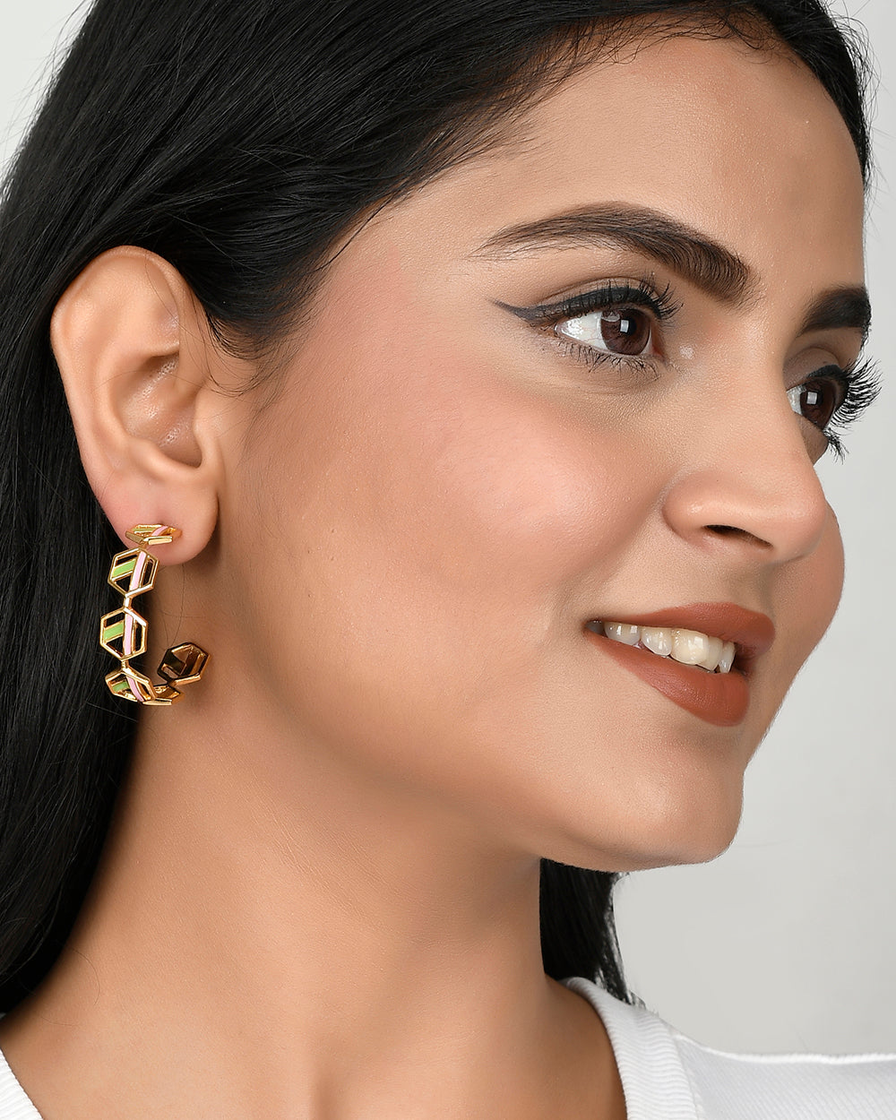 Women's Benzene Half Hoop Gold Plated Earrings - Voylla
