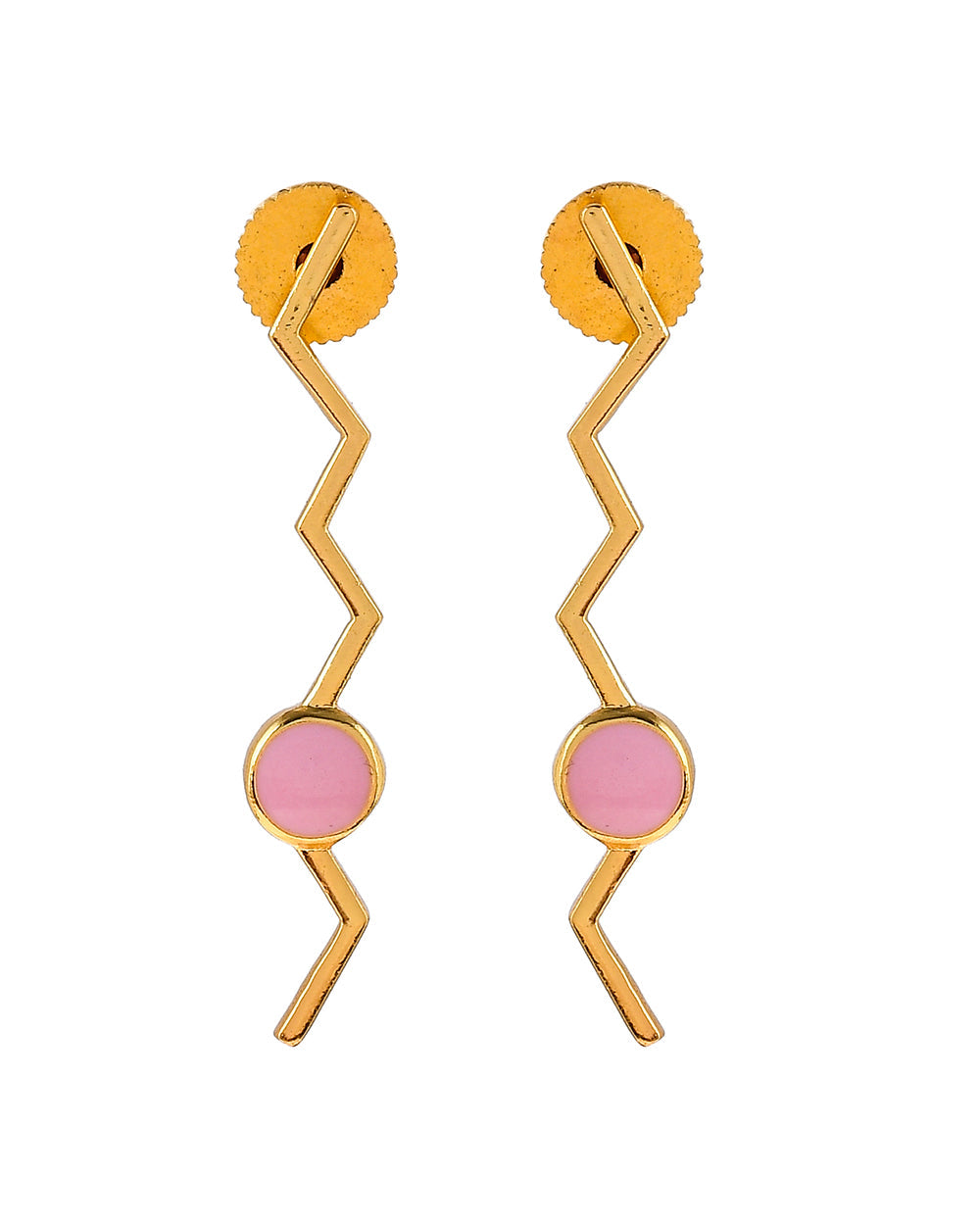 Women's Benzene Gold Plated Wavy Pattern Drop Earrings - Voylla