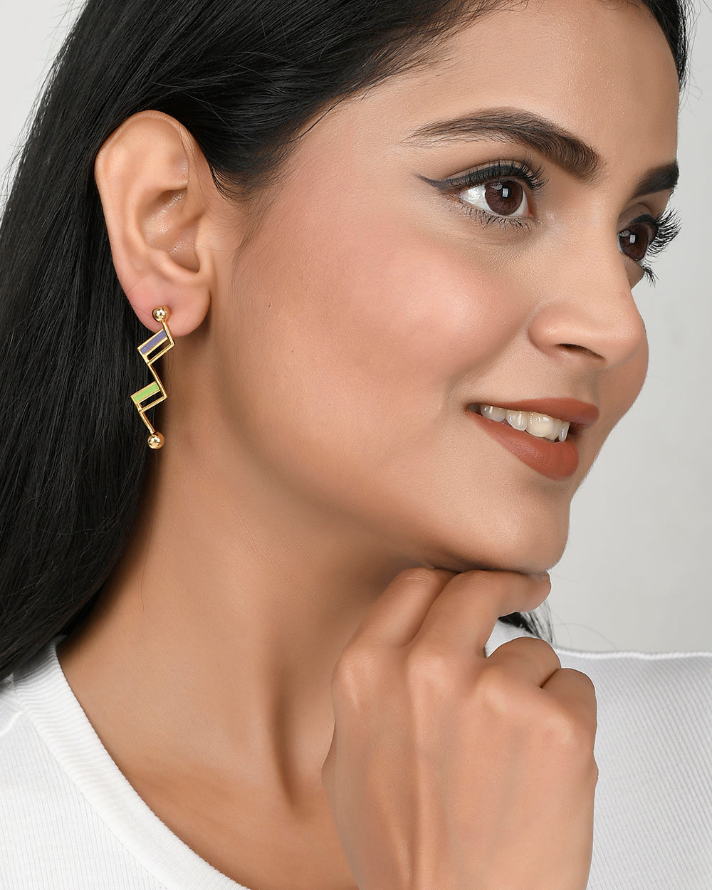 Women's Benzene Geometrical Enamelled Drop Earrings - Voylla