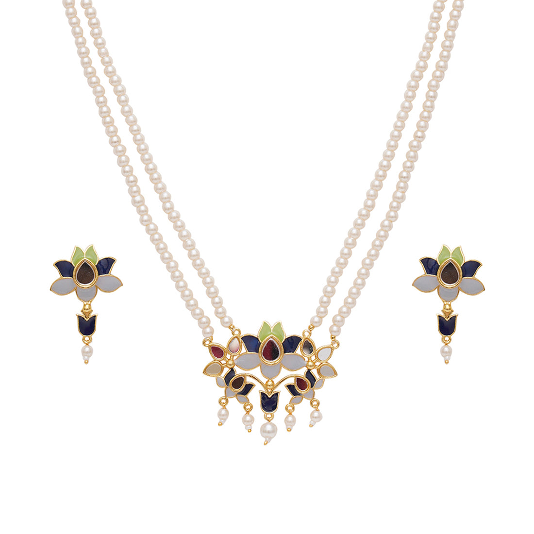 Women's Festive Hues Pearls Adorned Gold Plated Jewellery Set - Voylla