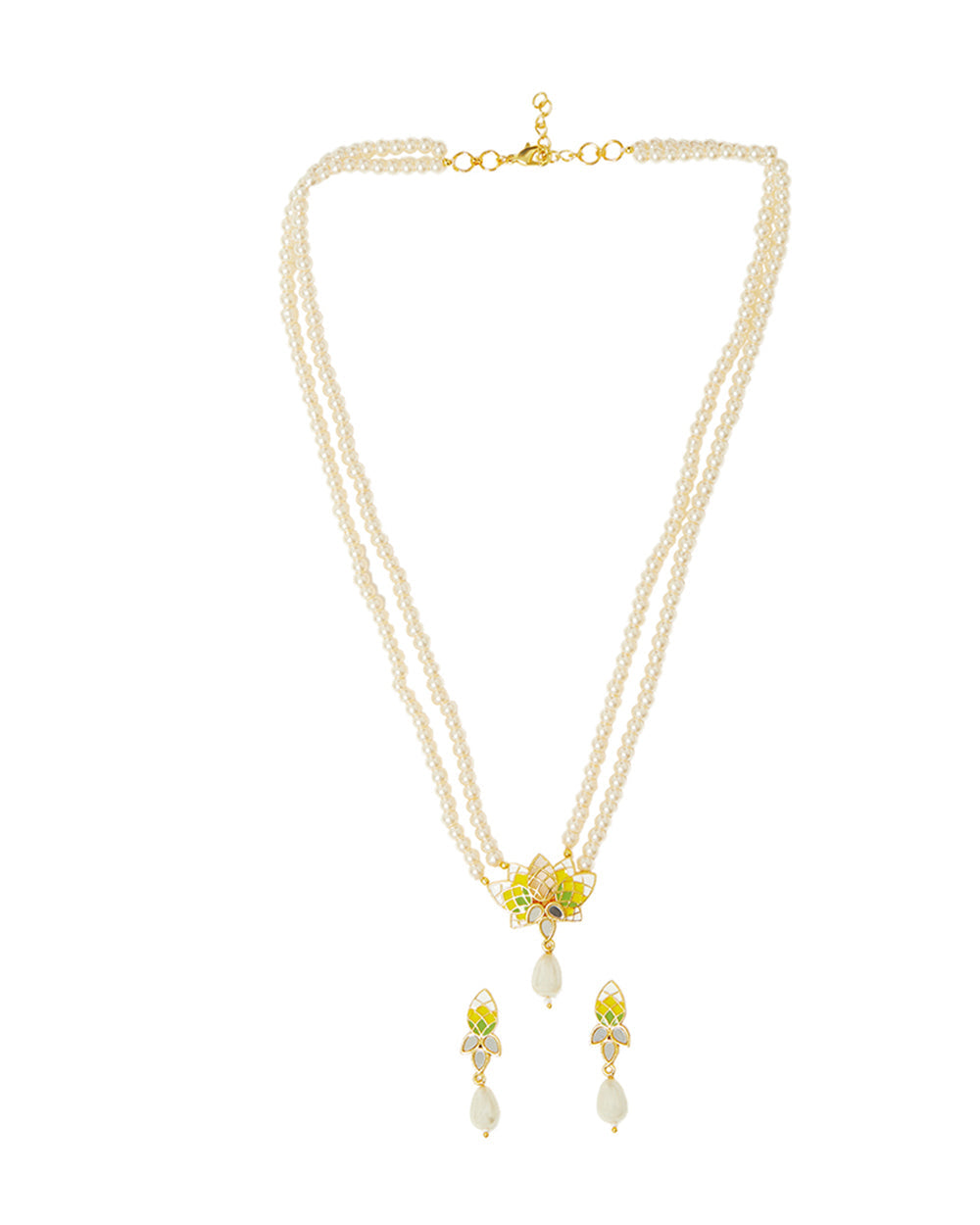 Women's Festove Hues White Pearls Gold Plated Jewellery Set - Voylla