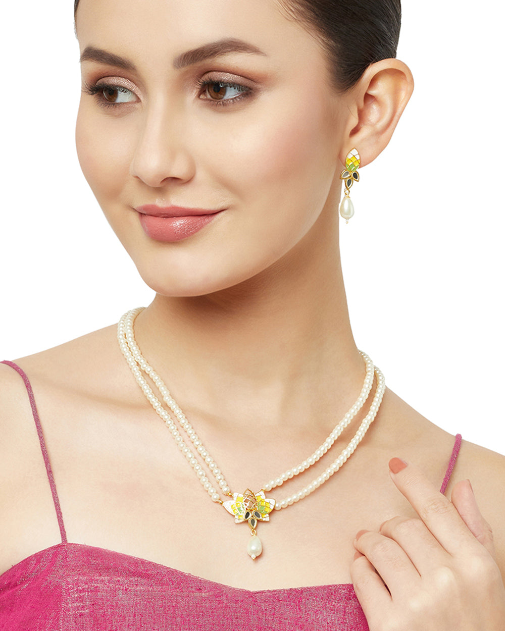 Women's Festove Hues White Pearls Gold Plated Jewellery Set - Voylla