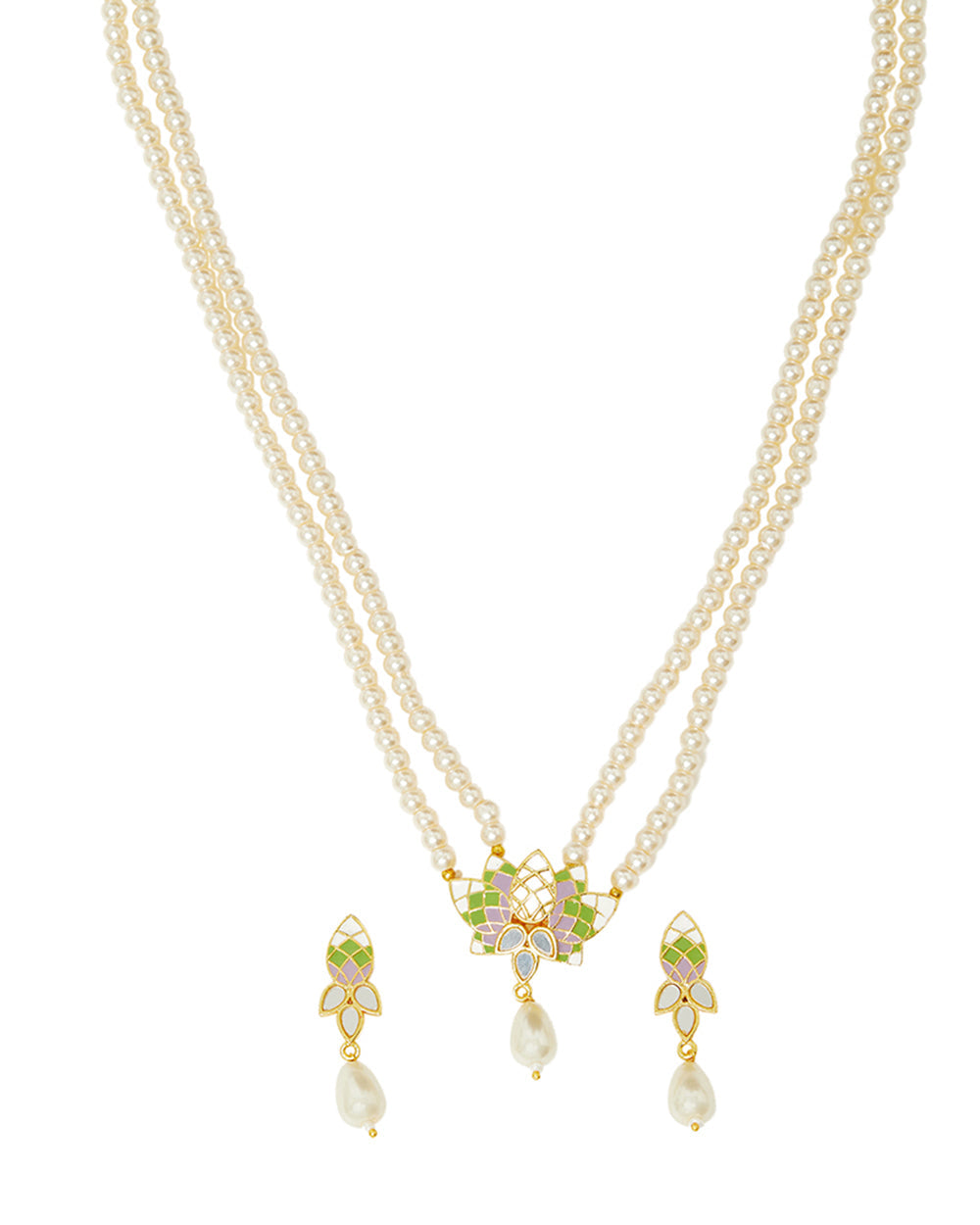 Women's Festive Hues Pearl Multi Colour Jewellery Set - Voylla