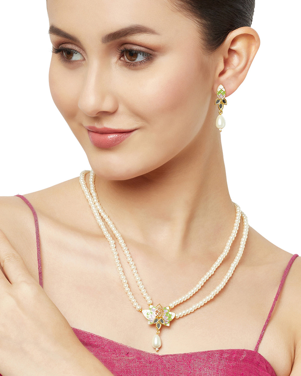 Women's Festive Hues Pearl Multi Colour Jewellery Set - Voylla