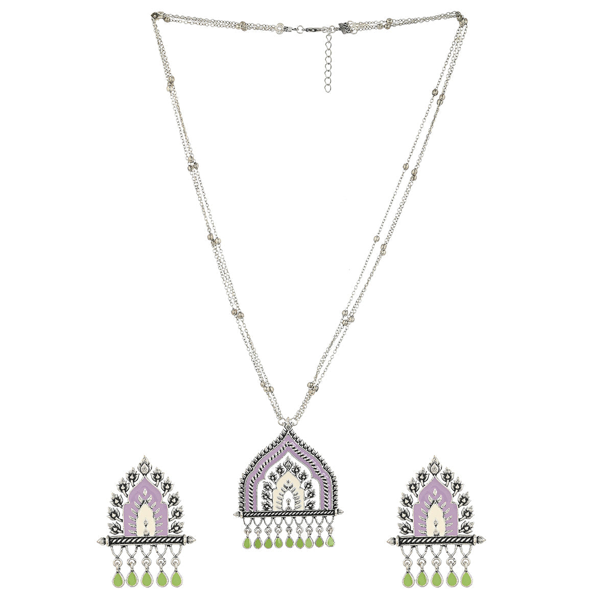 Women's Festive Hues Silver Plated Enamelled Jewellery Set - Voylla