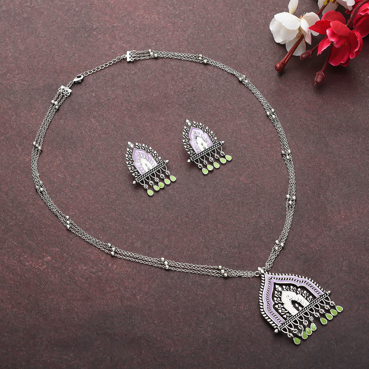 Women's Festive Hues Silver Plated Enamelled Jewellery Set - Voylla