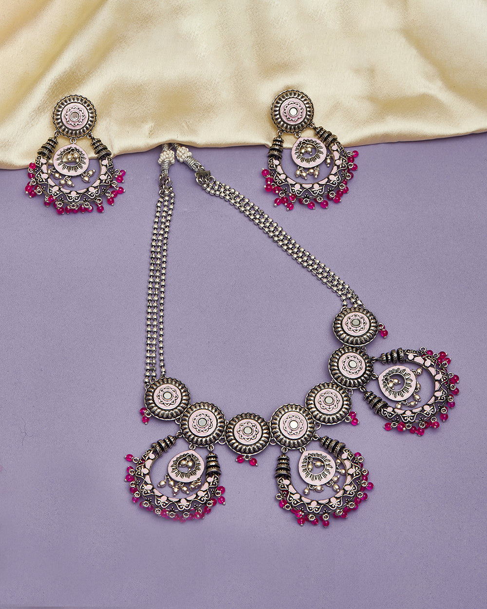 Women's Festive Hues Oxidised Silver Toned Jewellery Set - Voylla