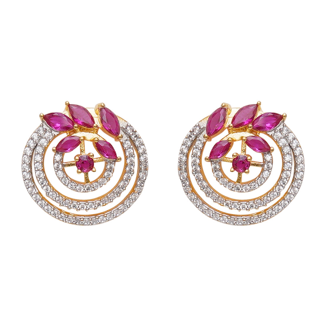 Women's Spakling Essentials Chic Circular Stud Earrings With Gemstones - Voylla