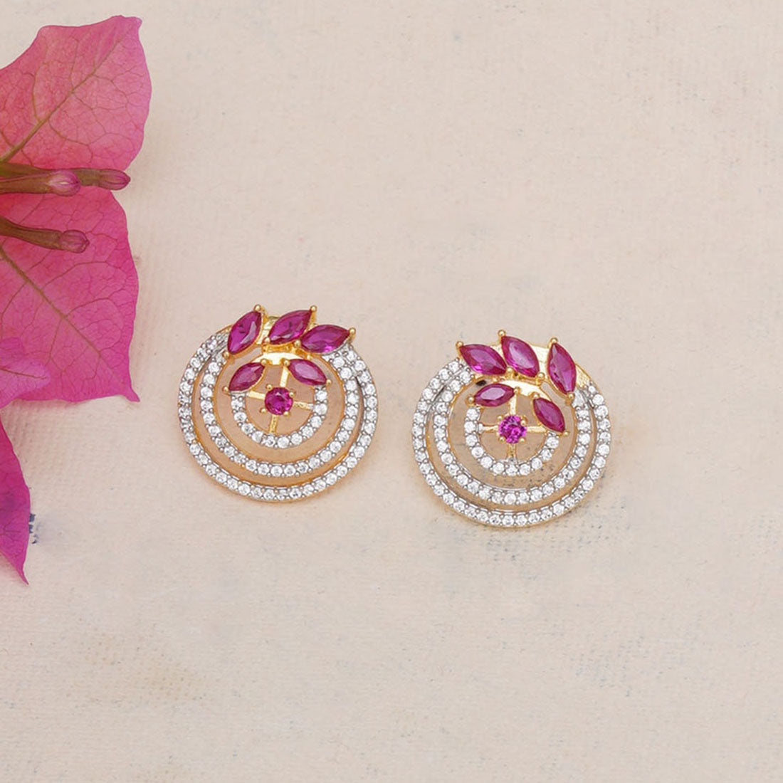 Women's Spakling Essentials Chic Circular Stud Earrings With Gemstones - Voylla
