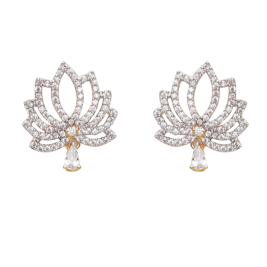 Women's Sparkling Elegance Lotus Motif Earrings - Voylla