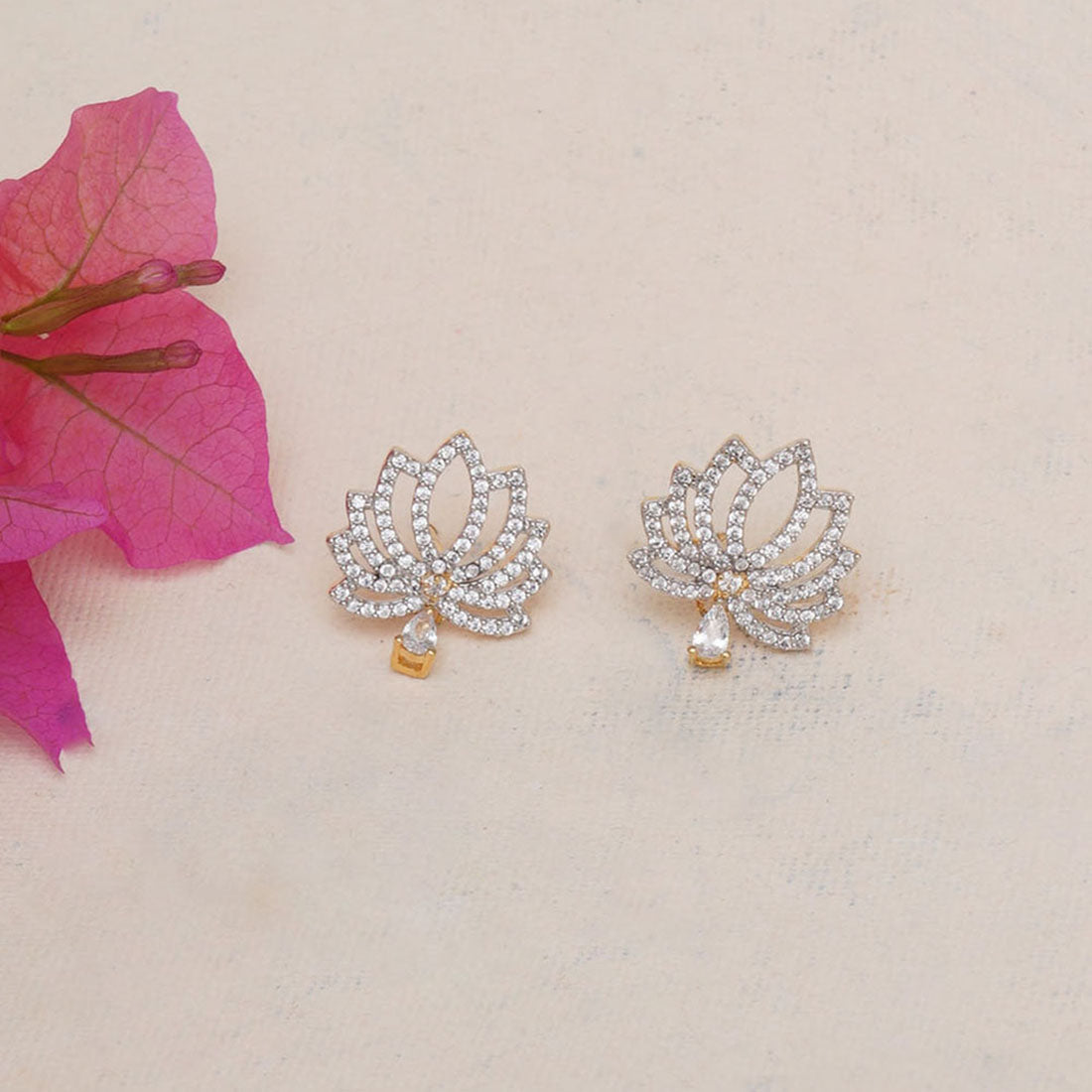 Women's Sparkling Elegance Lotus Motif Earrings - Voylla