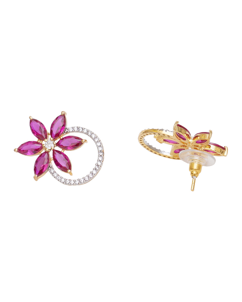 Women's Sparkling Essentials Floral Zircons Stud Earrings - Voylla