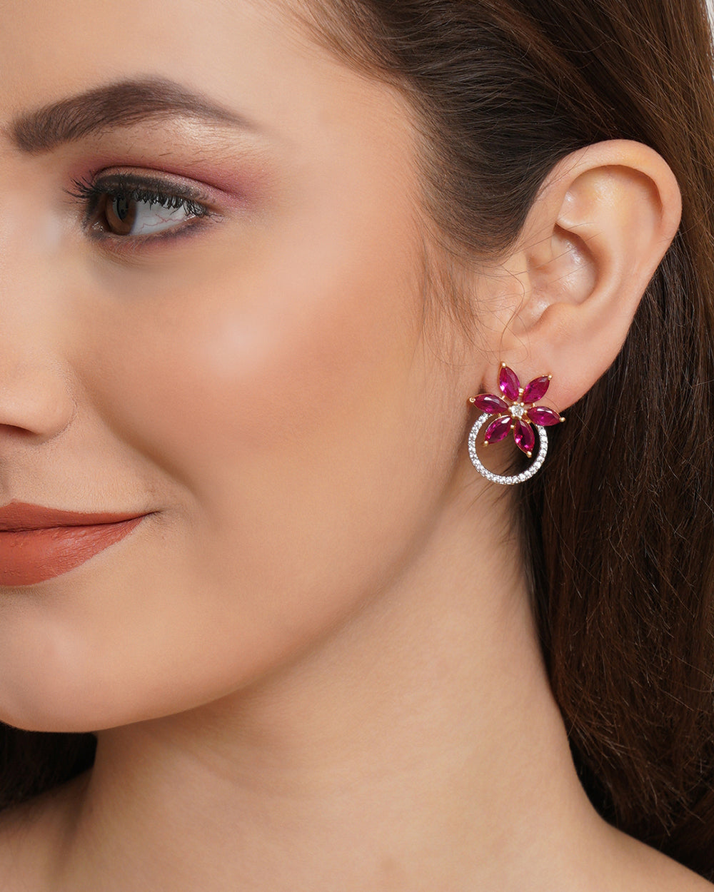 Women's Sparkling Essentials Floral Zircons Stud Earrings - Voylla