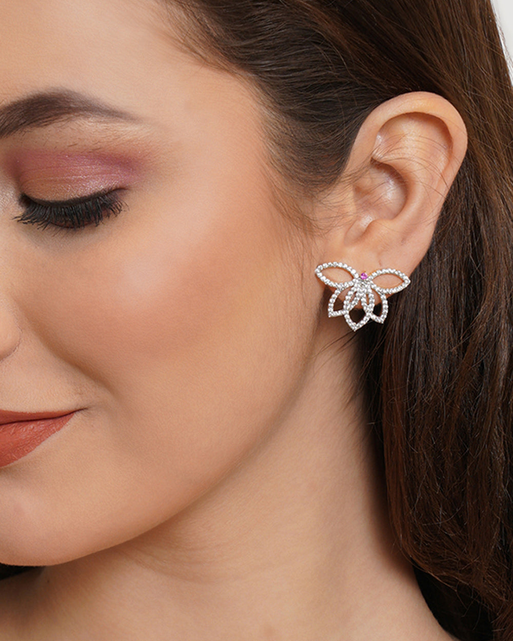 Women's Sparkling Elegance Cluster Setting Cz Floral Earrings - Voylla