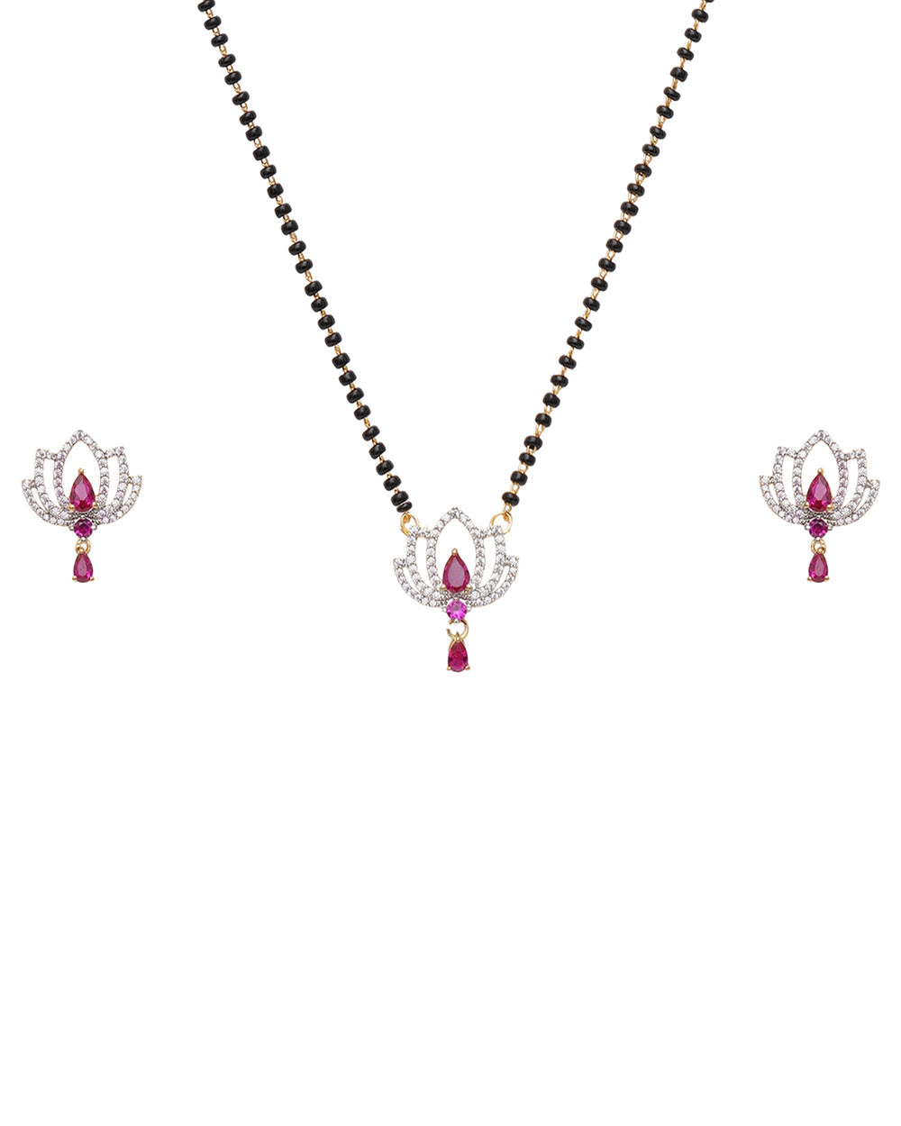 Women's Sparkling Essentials Zircons Lotus Motifs Mangalsutra Set - Voylla