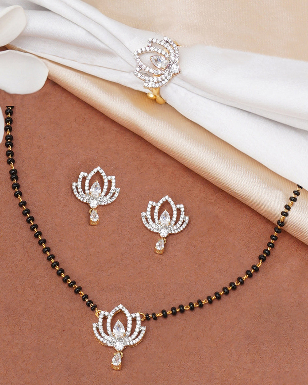 Women's Sparkling Essentials Gold Plated Floral Mangalsutra Set - Voylla