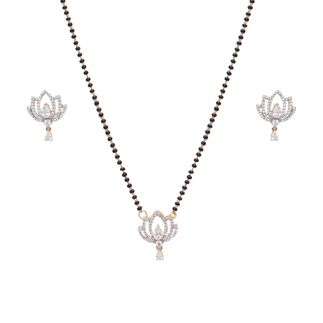 Women's Gold-Plated Black Beaded Mangalsutra Necklace Set - Voylla