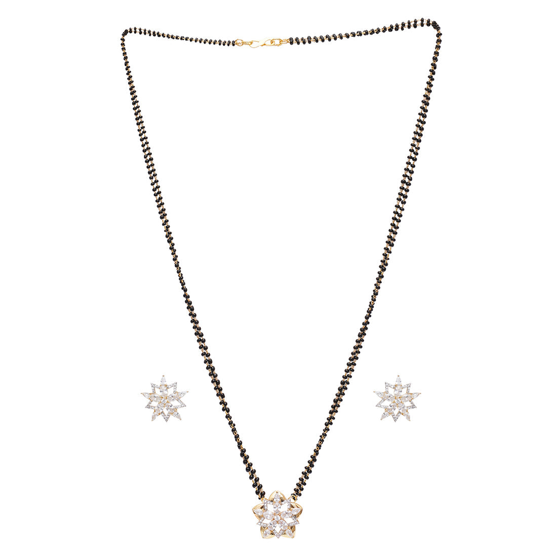 Women's Sparkling Mangalsutra Necklace Set With Starry Floral Motifs - Voylla
