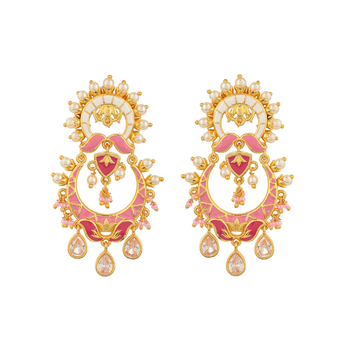 Women's Shwet Kamal Floral Faux Pearls And Kundan Adorned Gold Plated Earrings - Voylla