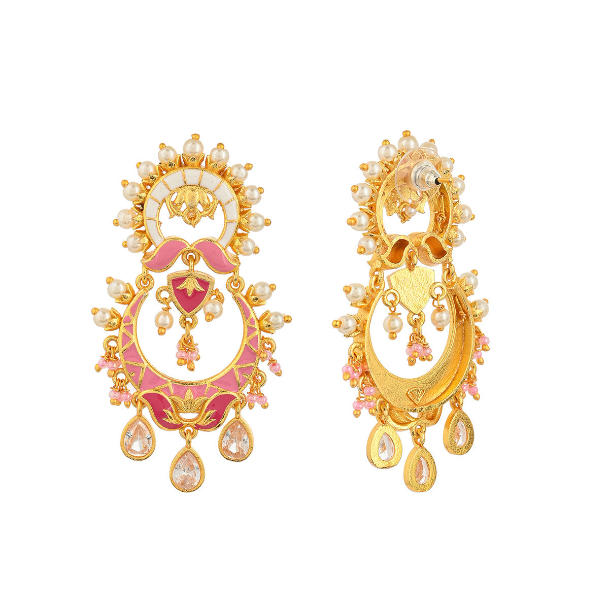 Women's Shwet Kamal Floral Faux Pearls And Kundan Adorned Gold Plated Earrings - Voylla