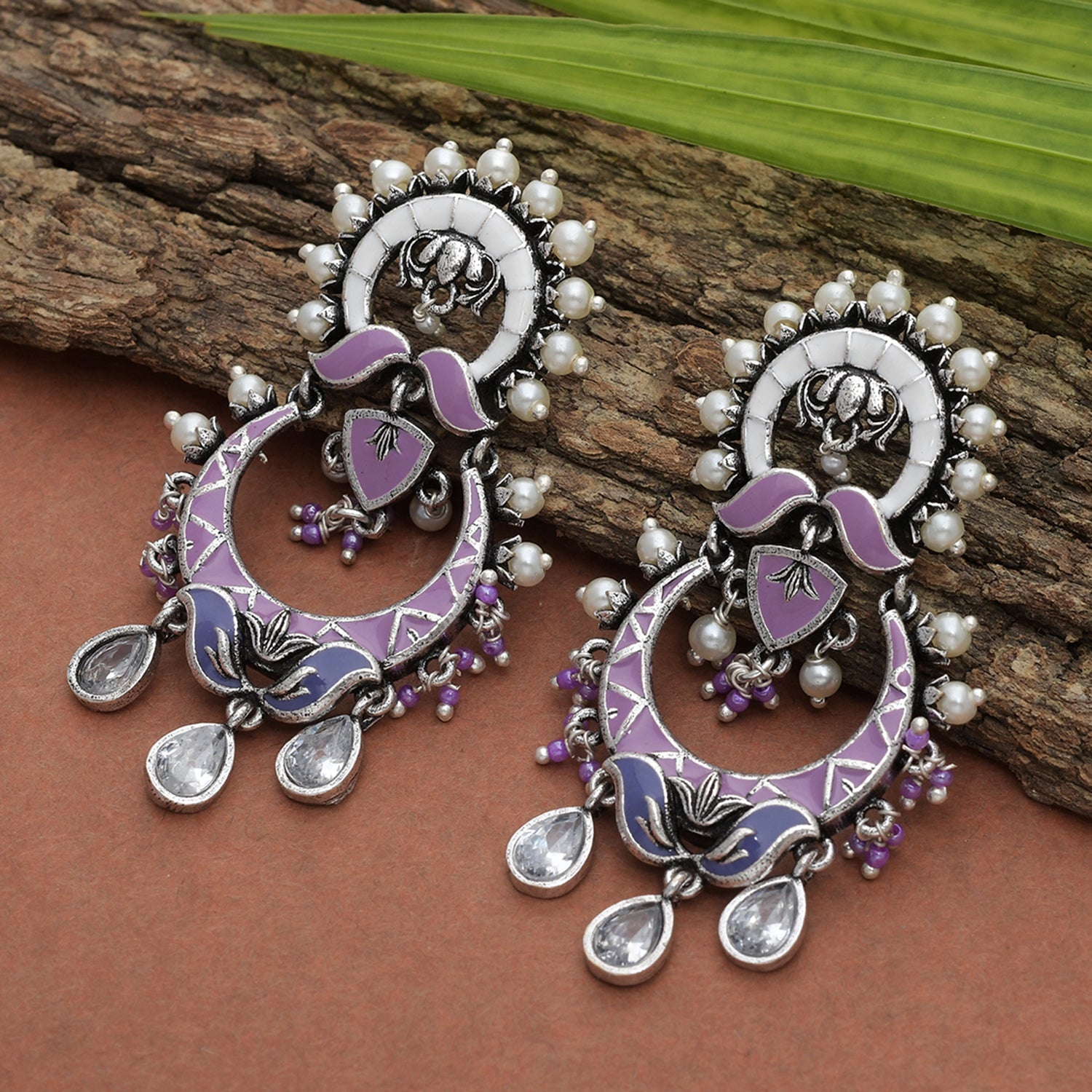 Women's Shwet Kamal Floral Motifs Faux Pearls And Kundan Adorned Silver Plated Earrings - Voylla