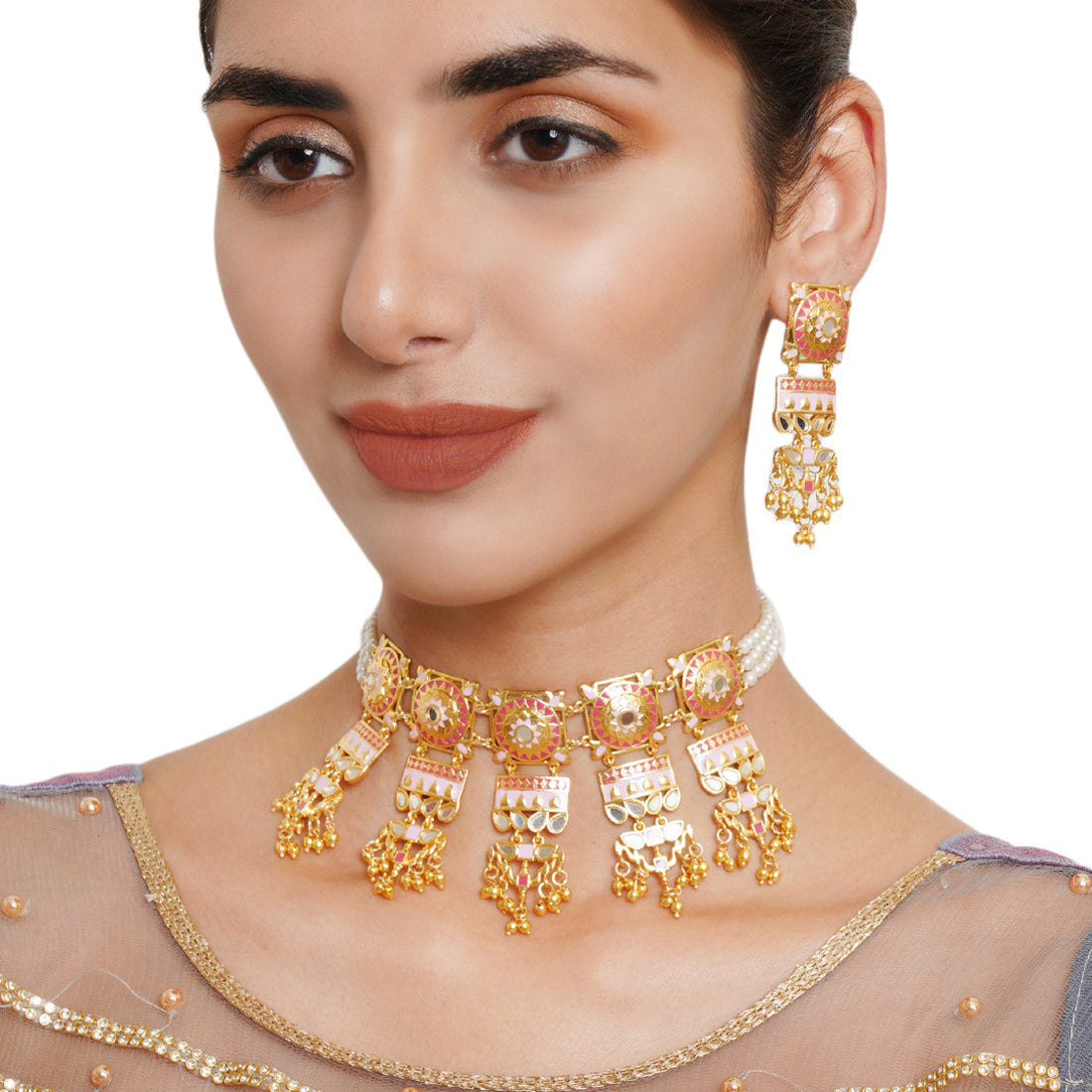Women's Festive Hues Mandala Faux Pearls Jewellery Set - Voylla