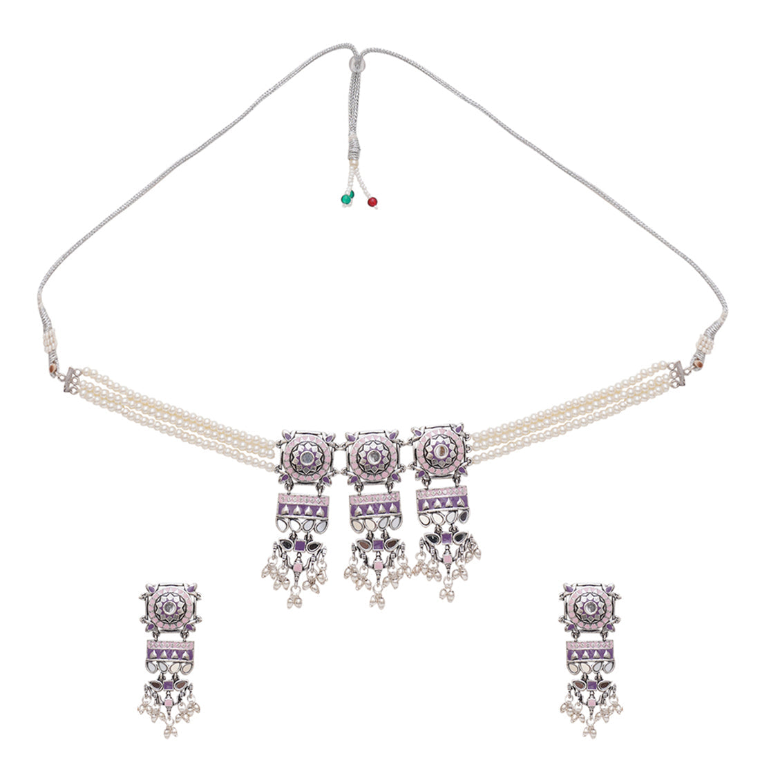 Women's Festive Hues Faux Pearls Jewellery Set - Voylla