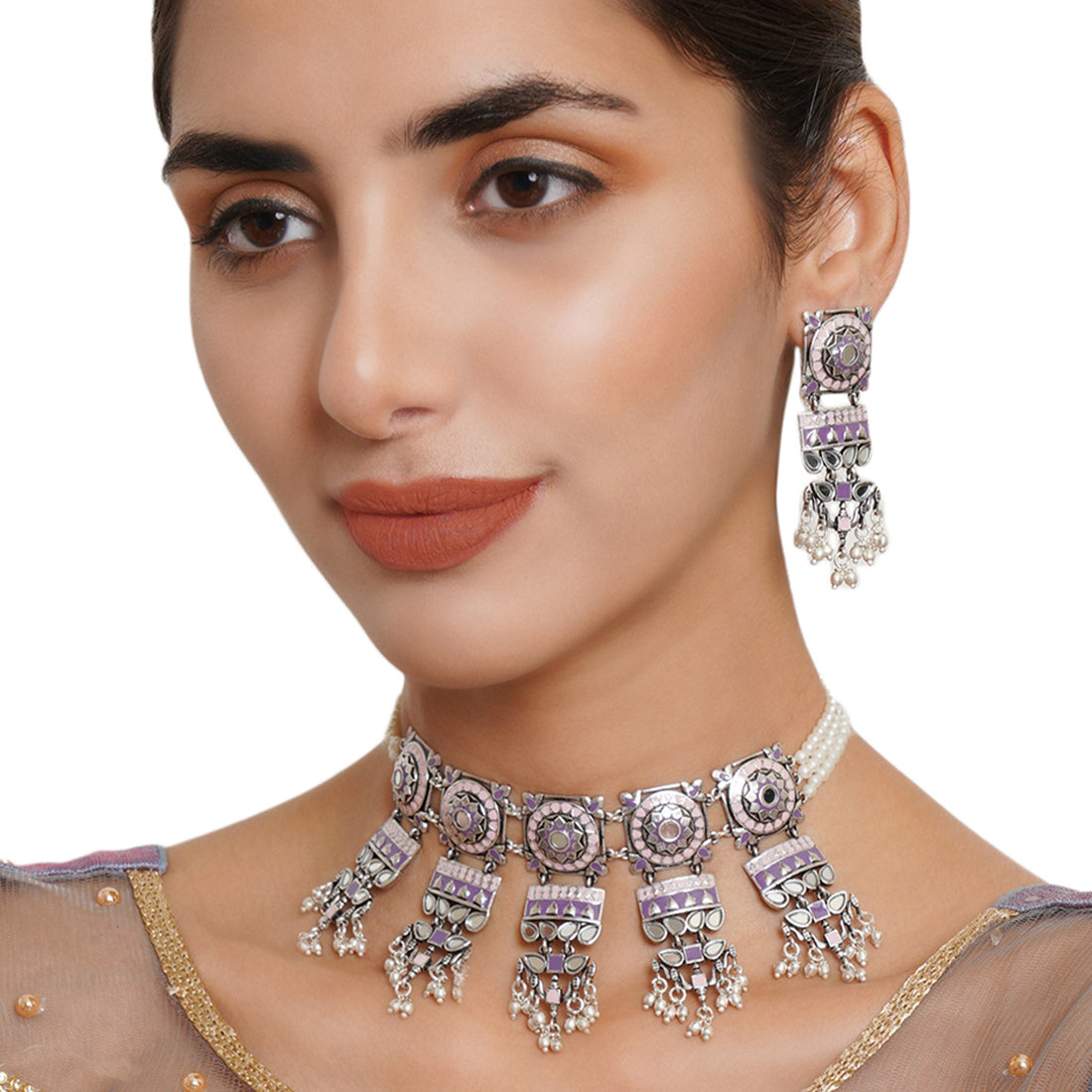 Women's Festive Hues Faux Pearls Jewellery Set - Voylla