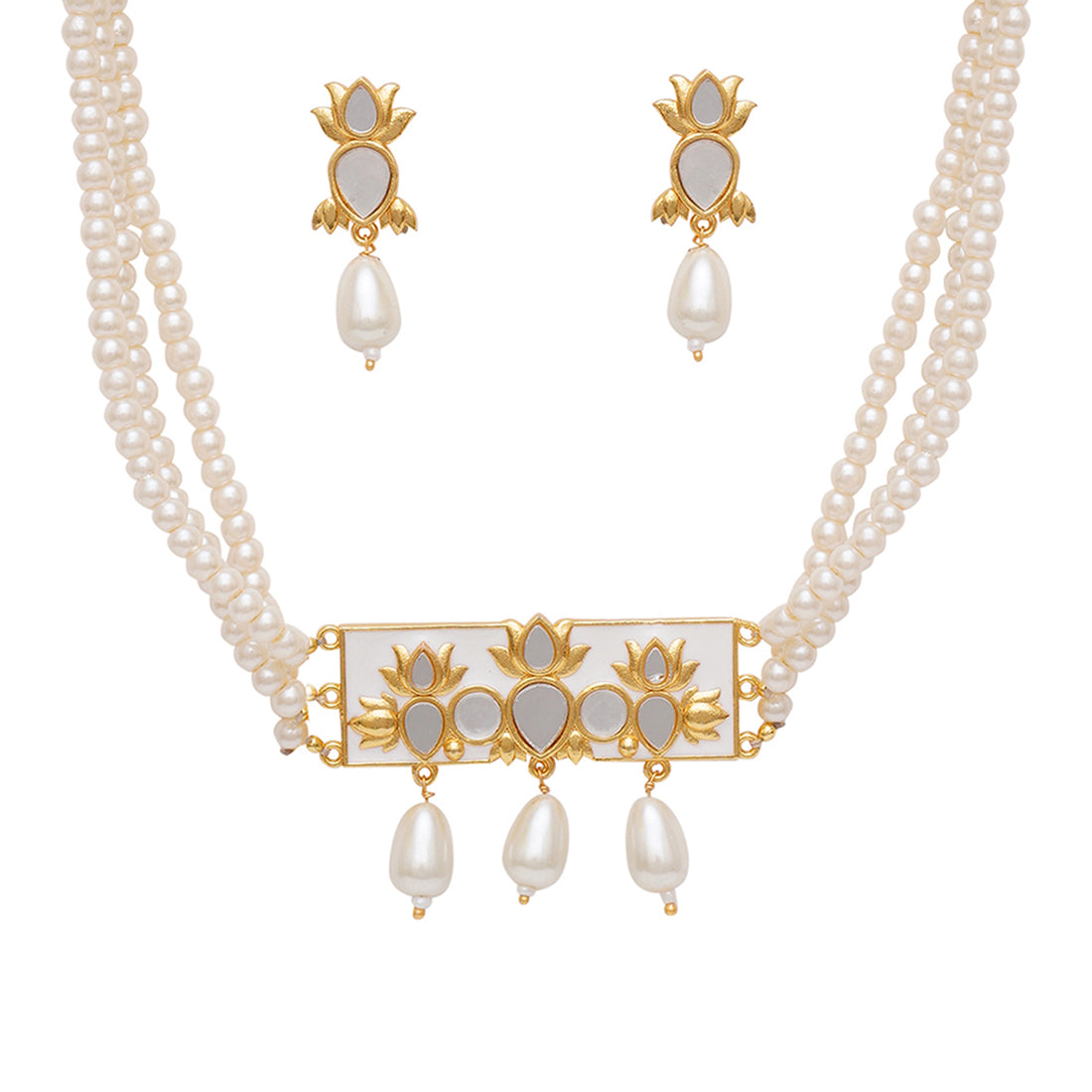 Women's White Pearl String Short Festive Hues Necklace - Voylla