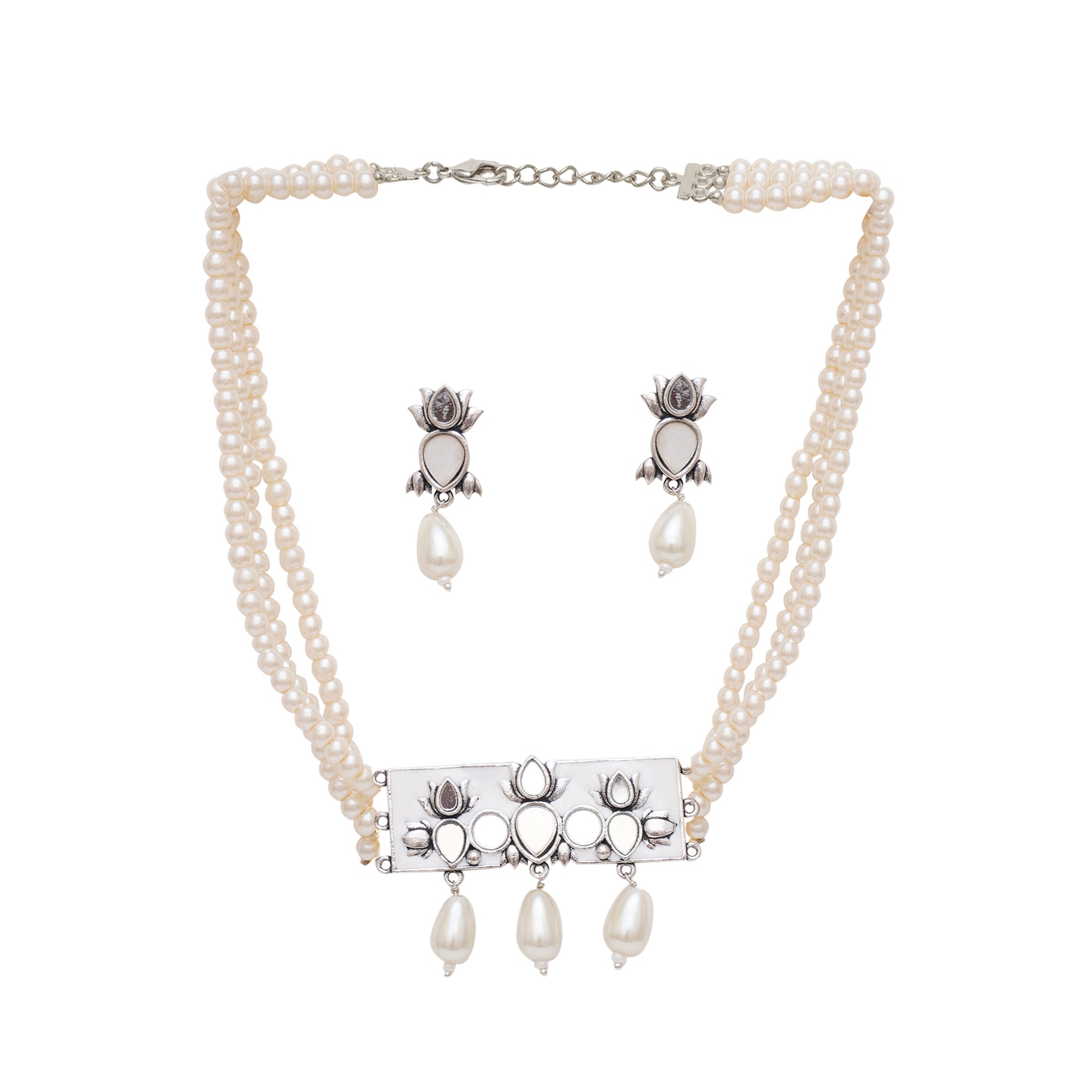 Women's Silver Pearl String Short Festive Hues Necklace - Voylla