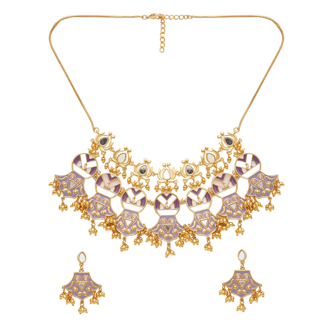Women's Festive Hues Brass Embellished Necklace Set - Voylla