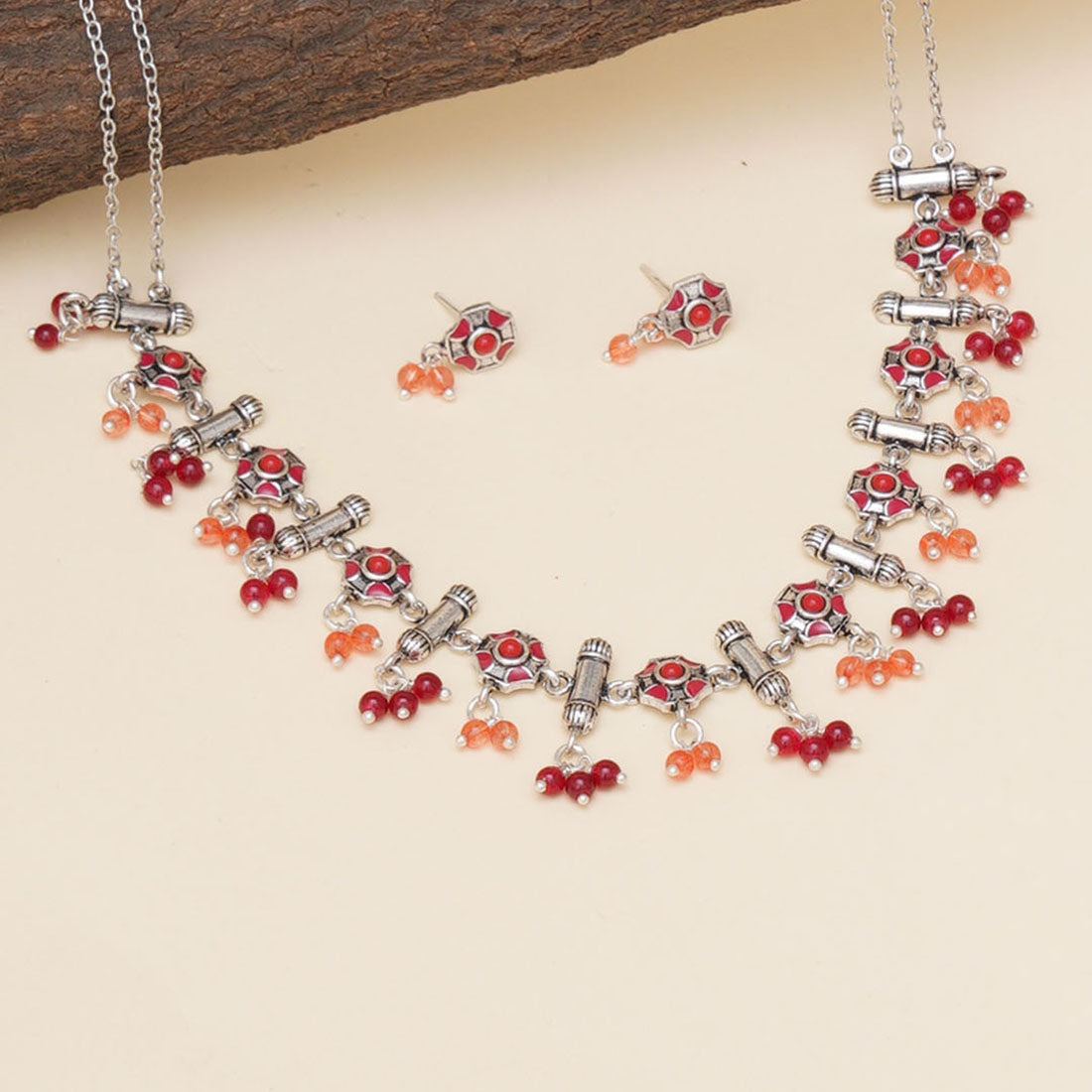 Women's Festive Hues Intricate Enameled Choker Necklace Set - Voylla
