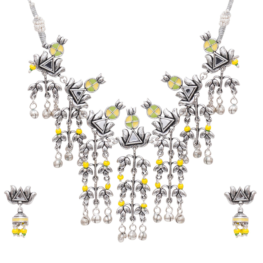Women's Unique Yellow Festive Hues Choker Necklace Set - Voylla