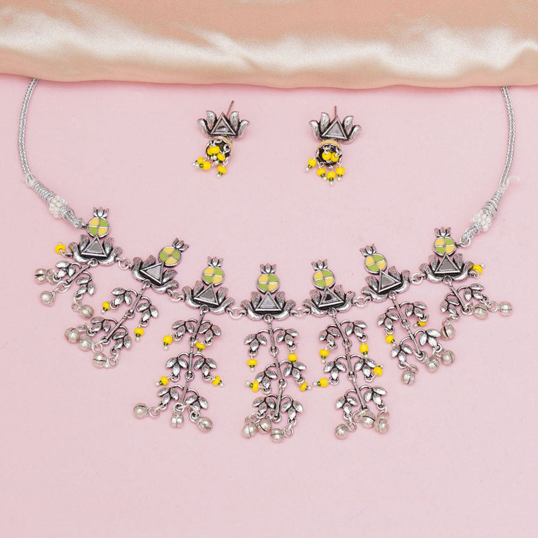 Women's Unique Yellow Festive Hues Choker Necklace Set - Voylla
