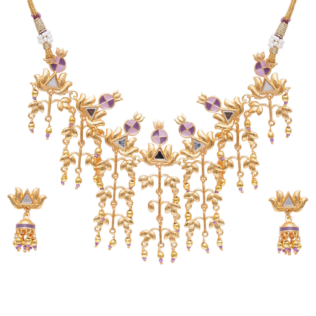 Women's Festive Hues Brass Embellished Long Fusion Necklace Set - Voylla