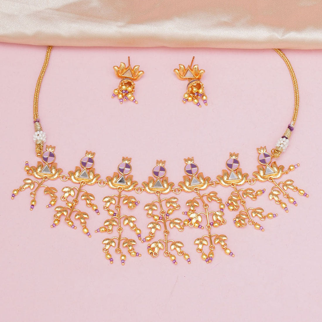 Women's Festive Hues Brass Embellished Long Fusion Necklace Set - Voylla