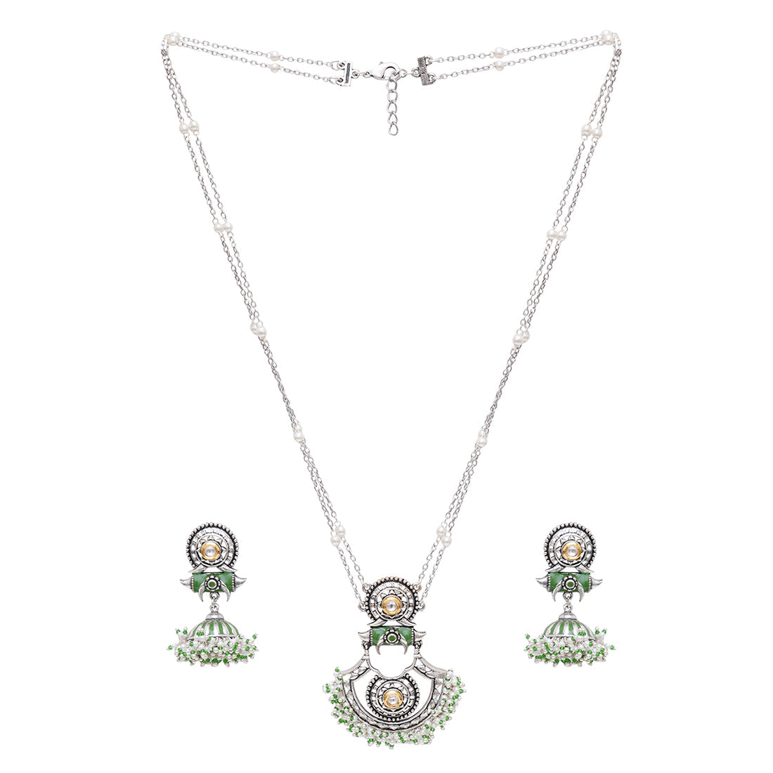 Women's Festive Hues Green Enamel Jewellery Set - Voylla