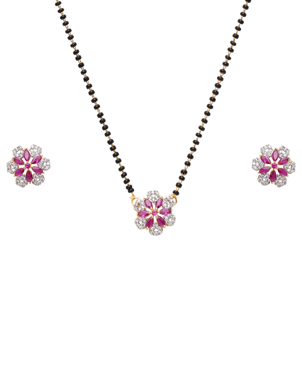 Women's Sparkling Elegance Pink And White Cz Mangalsutra Set - Voylla