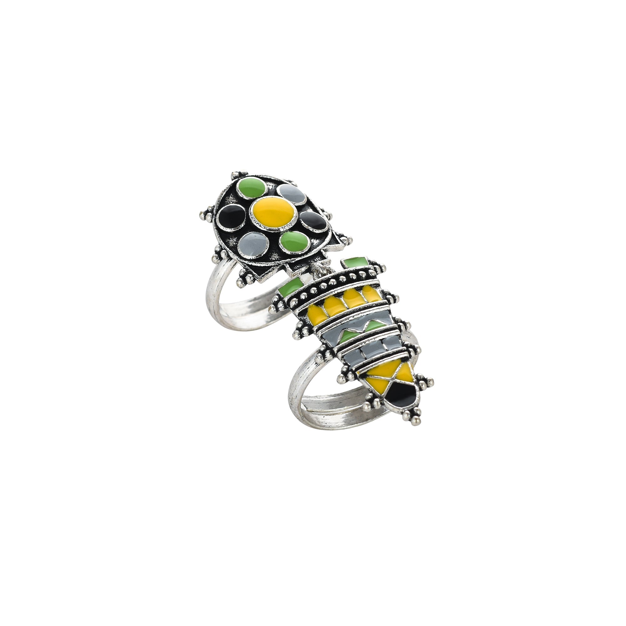 Women's Folklore Coloured Enamel Adjustable Long Ring - Voylla
