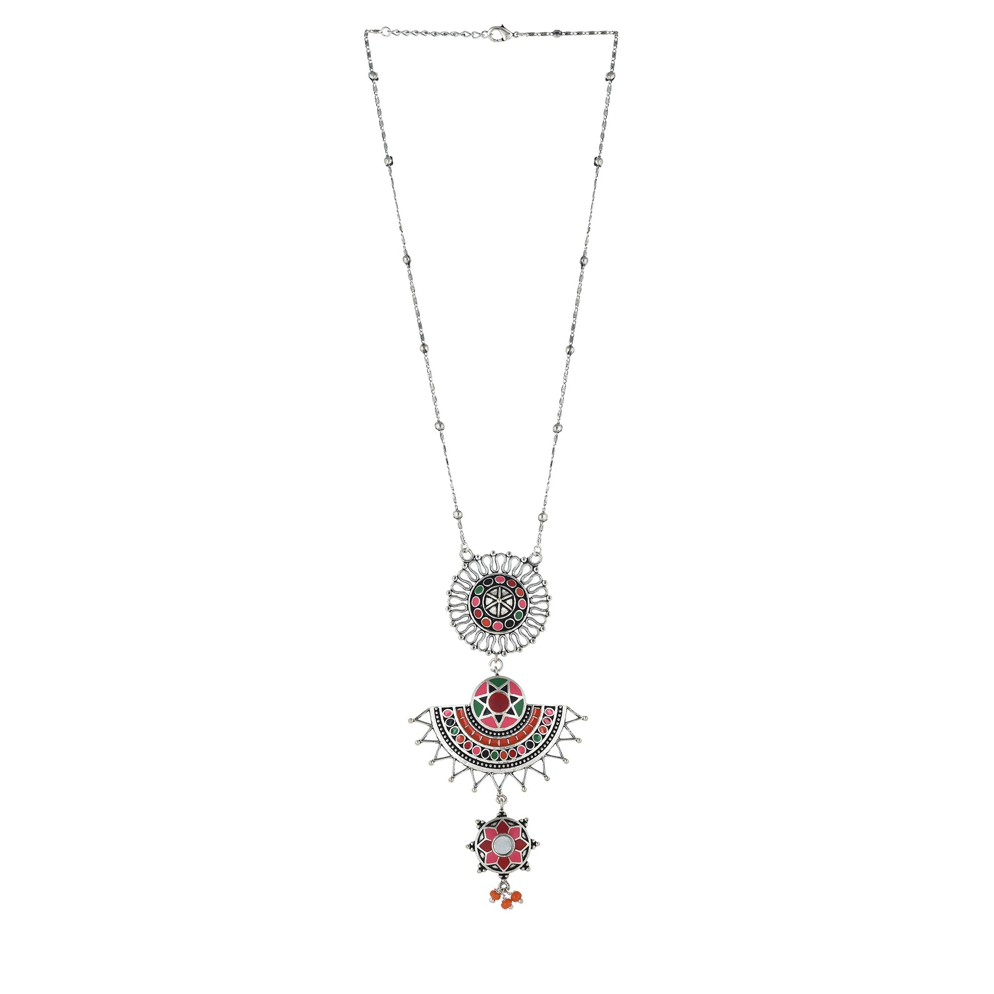 Women's Folklore Pink Enamel Layered Drop Necklace - Voylla