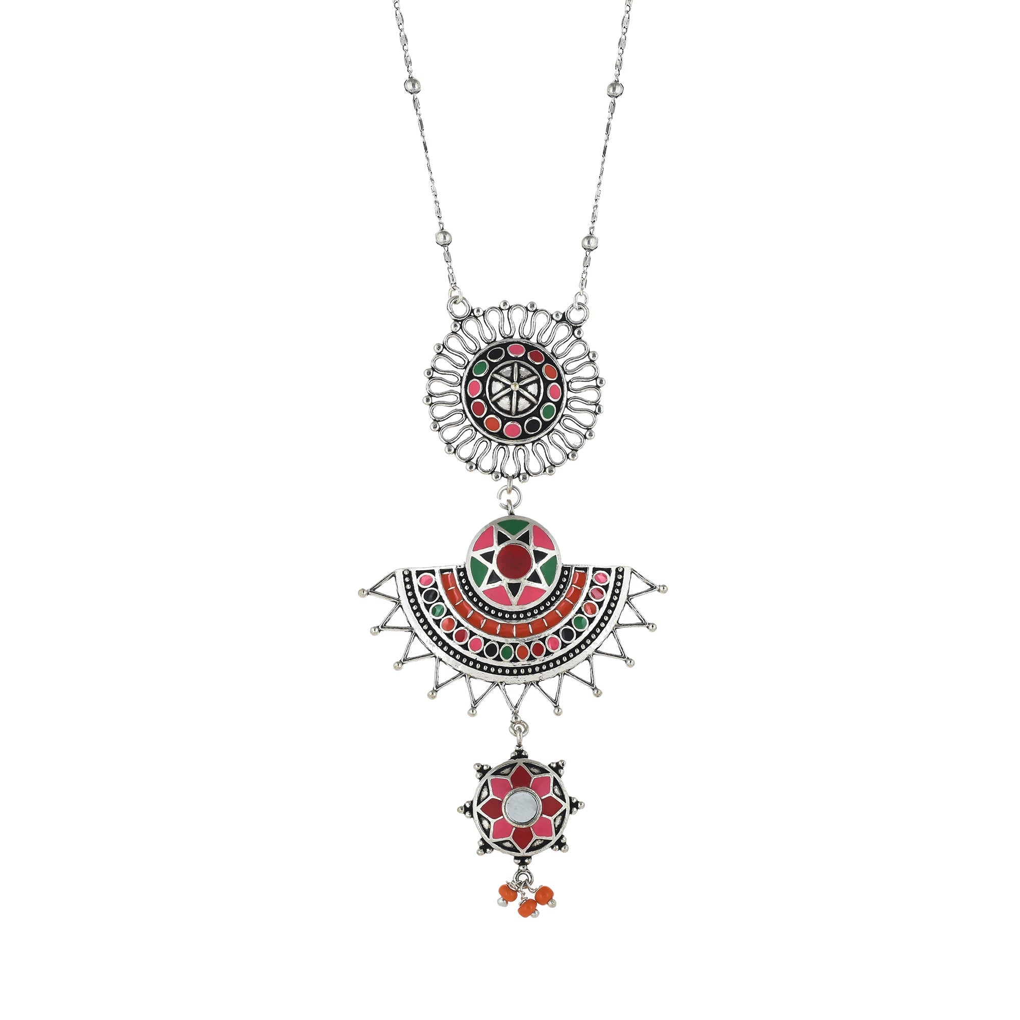 Women's Folklore Pink Enamel Layered Drop Necklace - Voylla