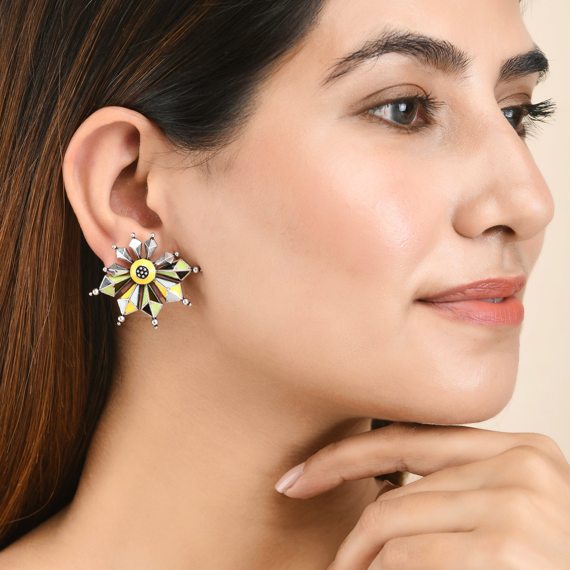 Women's Folklore Aztec Style Enamelled Stud Earrings - Voylla